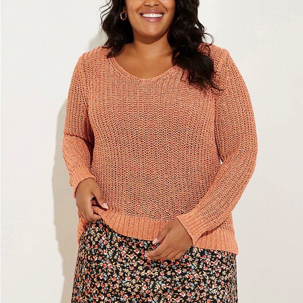 NEW Loft 14W‎ Coral Orange Shimmer Sweater